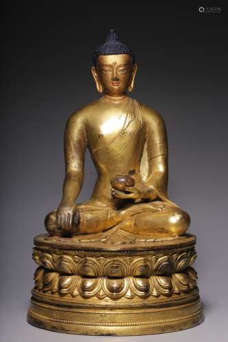 Gilded bronze statue of Sakyamuni seated