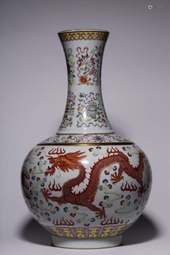 Qing Dynasty pastel dragon and phoenix vase