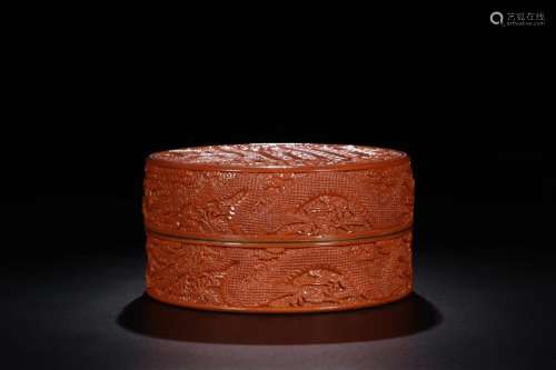 Red glaze carved porcelain Jindi Fu Shou pattern cover box