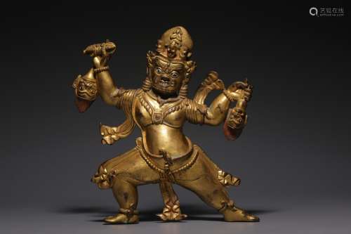 Gilt bronze Bodhisattva with diamond hands