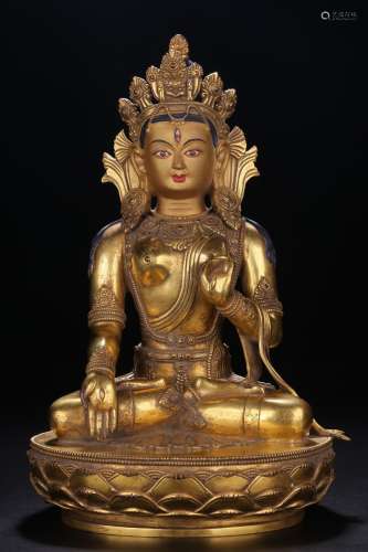 Gilded bronze seated statue of Amitabha Buddha