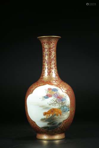 Qing Dynasty alum red gold floral pattern open pastel immedi...