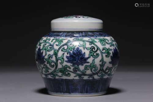 Ming Dynasty, blue and white color wrapped branch lotus grai...
