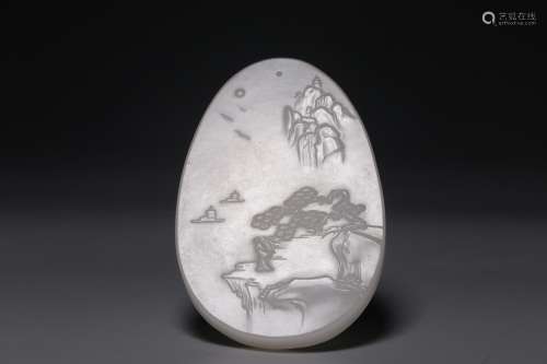 In the Qing Dynasty, Hotan white jade landscape Gaoshi Map