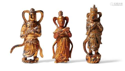 THREE RARE VIETNAMESE GILT-LACQUERED TAOIST GODS NGUYEN DYNA...