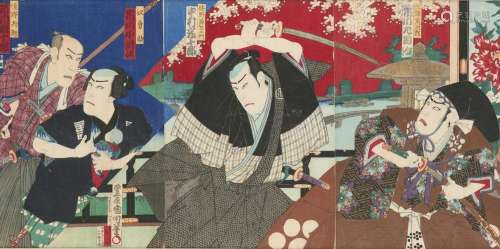 A JAPANESE WOODBLOCK PRINT TRIPTYCH BY KUNICHIKA (1835-1900)