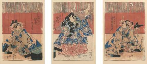 JAPANESE WOODBLOCK PRINT TRIPTYCH BY KUNISADA EDO PERIOD (16...