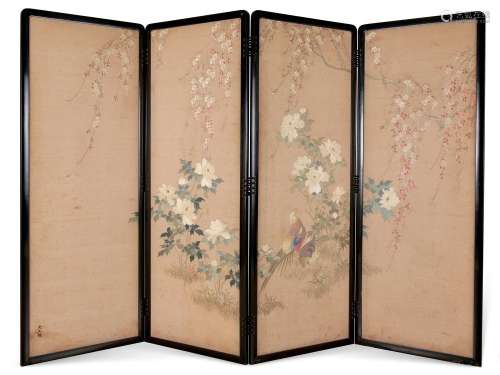 JAPANESE EMBROIDERED SCREEN MEIJI PERIOD (1868-1912)