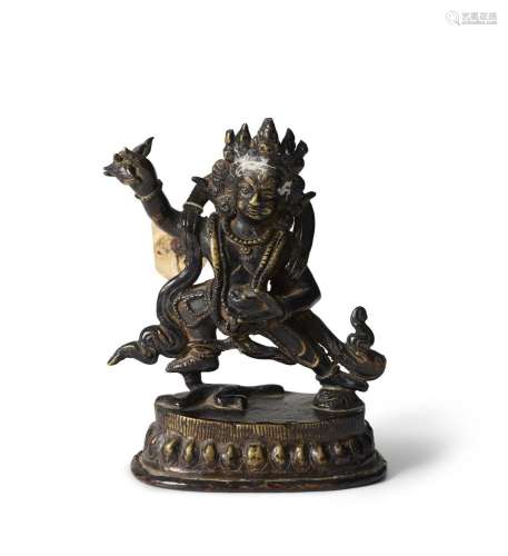 A NEPALESE BRONZE FIGURE OF TWO-ARMED MAHAKALA 19TH CENTURY