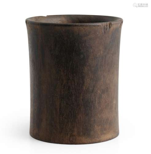 A CHINESE WAISTED HARDWOOD BRUSHPOT QING DYNASTY (1644-1912)...
