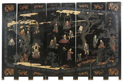 A CHINESE EIGHT-FOLD COROMANDEL LACQUER SCREEN QING DYNASTY ...