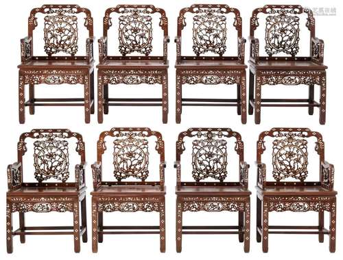 A SET OF EIGHT STRAITS CHINESE/PERANAKAN CHAIRS 19TH CENTURY