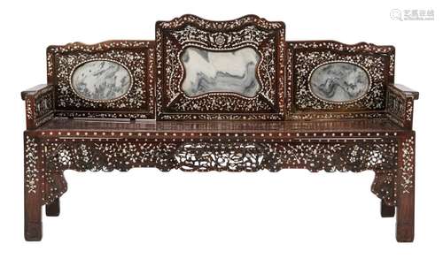 A STRAITS CHINESE/PERANAKAN MOTHER OF PEARL INLAID SETTLE 19...