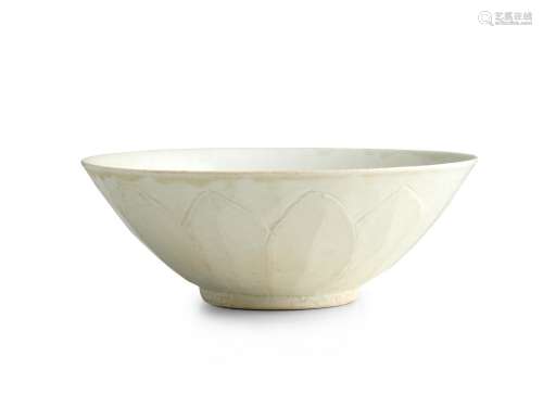A CHINESE CARVED JINGDEZHEN WHITE-WARE LOTUS BOWL FIVE DYNAS...