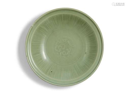 A CHINESE HEIRLOOM LONGQUAN SEA-GREEN CELADON DEEP DISH MING...