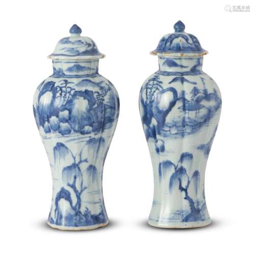 A PAIR OF CHINESE BLUE AND WHITE COVERED VASES KANGXI PERIOD...