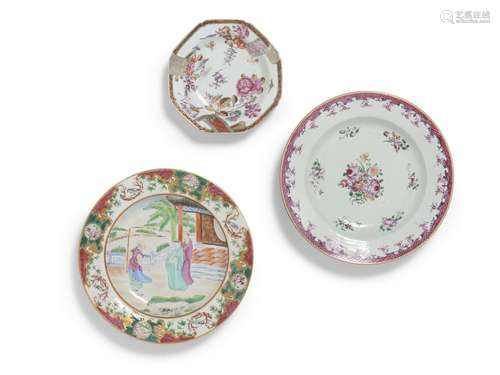 THREE CHINESE FAMILLE ROSE EXPORT DISHES QING DYNASTY (1644-...