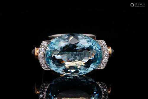 18.80ct Aquamarine, Blue Sapphire and Diamond Ring