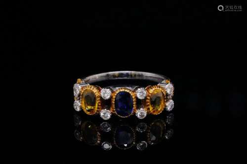 Buccellati 1.00ctw Sapphire and 18K Ring W/Diamonds