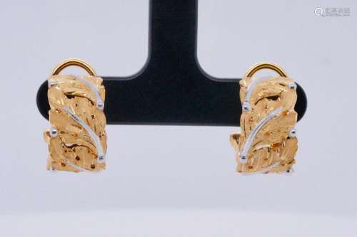 Buccellati 18K Yellow and White Gold Leaf Ear Clips
