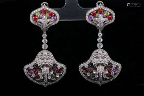 Magerit 6.25ctw Multi-Gemstone & Diamond Earrings