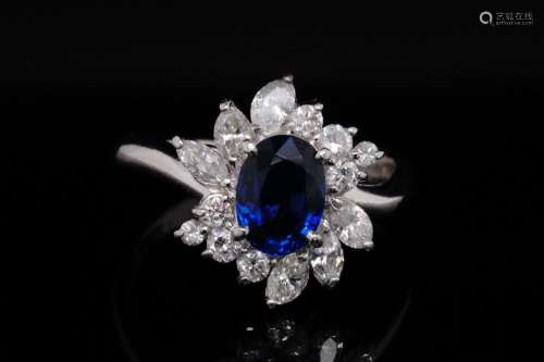 1.50ct Blue Sapphire, 0.85ctw Diamond Platinum Ring