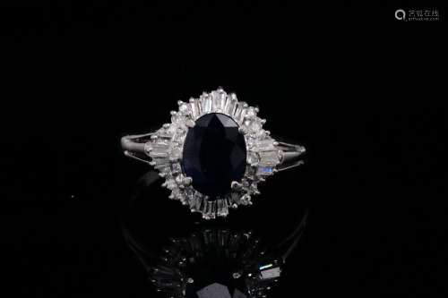 1.30ct Blue Sapphire, 0.40ctw Diamond Platinum Ring