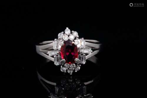 1.20ctw Ruby and Diamond Solid Platinum Ring