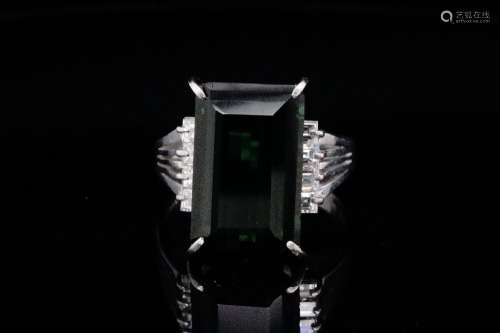 8.00ct Green Tourmaline, 0.50ctw Diamond Platinum Ring