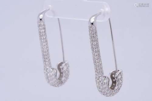 3.25ctw VS2-SI1/G-H Diamond 18K Safety Pin Earrings
