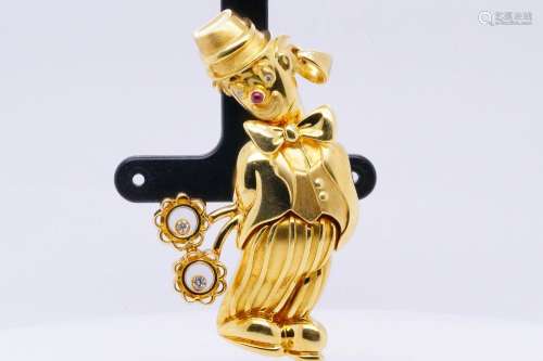 Chopard Vintage 18K Clown Brooch/Pendant W/Diamond