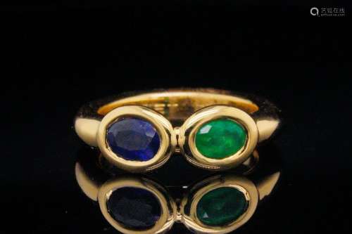 Chaumet 1.00ctw Emerald and Blue Sapphire 18K Ring
