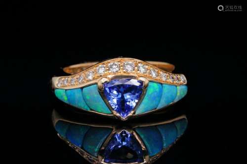 Kabana 0.80ct Tanzanite, Opal & 14K Ring W/Diamonds