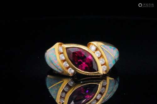 Kabana 1.20ct Pink Tourmaline, Opal 14K Ring W/Diamonds