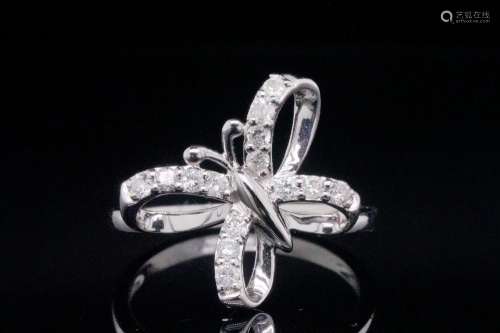 14K White Gold and 0.30ctw Diamond Butterfly Ring