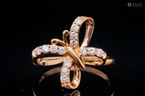 14K Rose Gold and 0.30ctw Diamond Butterfly Ring