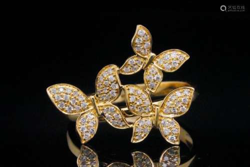 14K Yellow Gold and 0.30ctw Diamond Butterfly Ring