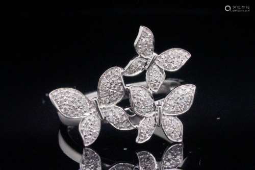 14K White Gold and 0.30ctw Diamond Butterfly Ring