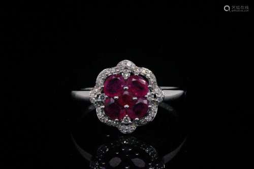 14K White Gold and 0.75ctw Ruby Ring W/Diamonds