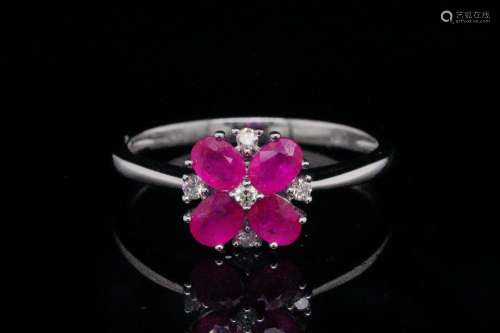 14K White Gold and 0.60ctw Ruby Ring W/Diamonds