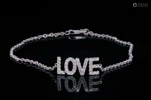 14K White Gold and 0.30ctw Diamond "Love" Bracelet