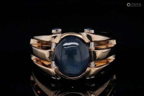 5.00ct Blue Star Sapphire & 14K Ring W/Blue Diamonds