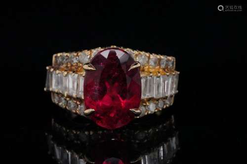 3.75ct Pink Tourmaline, 1.00ctw Diamond 14K Ring