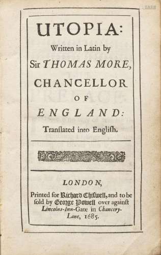 MORE (Thomas). Utopia. London, Chiswell - Powell, 1685. In-1...