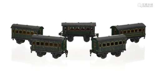 Märklin (Allemagne), échelle O, 5 wagons passager, fin des a...