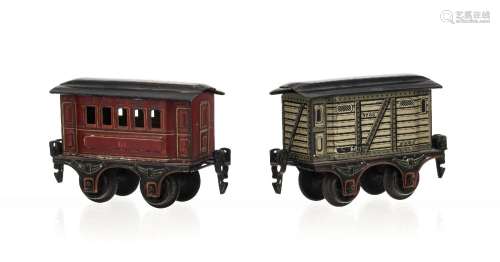 Märklin (Allemagne), échelle O, 1 wagon passager et 1 wagon ...