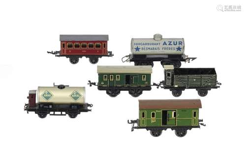 Lot de 6 wagons anciens divers, échelle O, sans marquages, m...