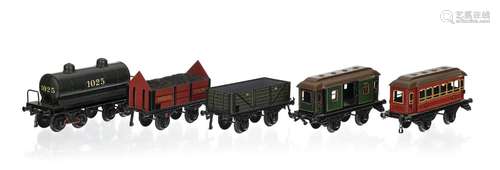 Bing (Allemagne), échelle 1, lot de 5 wagons comprenant : - ...