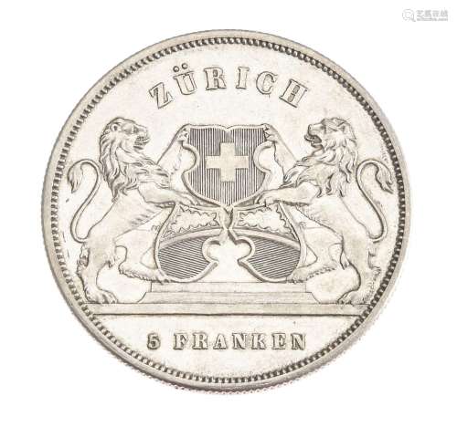 Zürich, écu de tir de 5 francs 1859, argent .900, 6.000 exem...