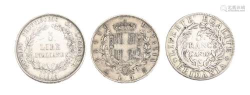 Royaume d`Italie et Etats italiens, 4 monnaies en argent du ...